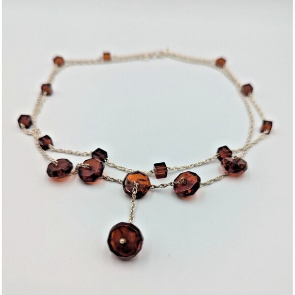Sterling Silver 925 Baltic Amber Faceted Beads Stations Two Necklaces - Picture 4 of 16